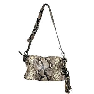 Michael Kors Snake Embossed Leather Satchel Shoulder Bag Silver Hardware